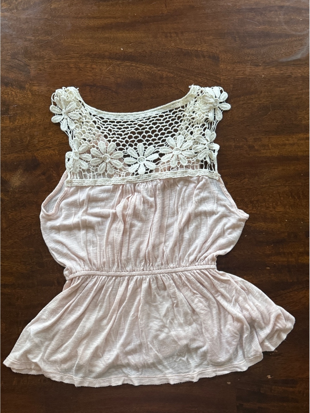 Forever 21 Pink Sleeveless Top with Crochet Floral Detail, Size M - Picture 2 of 7
